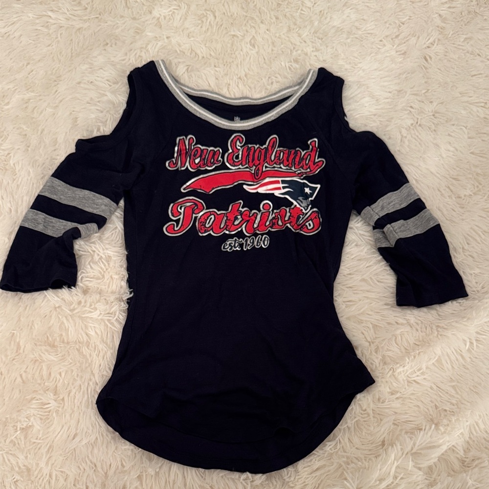 New England Patriots Cold Shoulder Top - navy blue